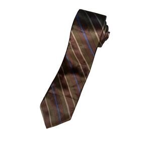 Oscar de la Renta VTG Silk Tie Brown Blue Green Tan‎ Striped Diagonal  Necktie